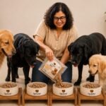 Canine nutritionist Rati Saxena with (L-R)- Tojo, Candy, Don, Fido relishing on her new cooked meals